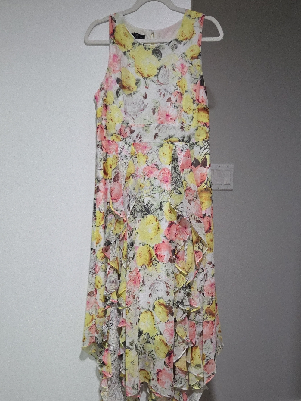 INC International Concepts White Floral Dress with Yellow & Pink Accents